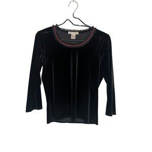 Notations Top Small Black Velvet Ruffle Lolita Goth 3/4 Sleeve Y2K 2000s